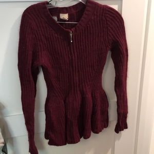 So gorgeous! Burgundy zip peplum cardigan